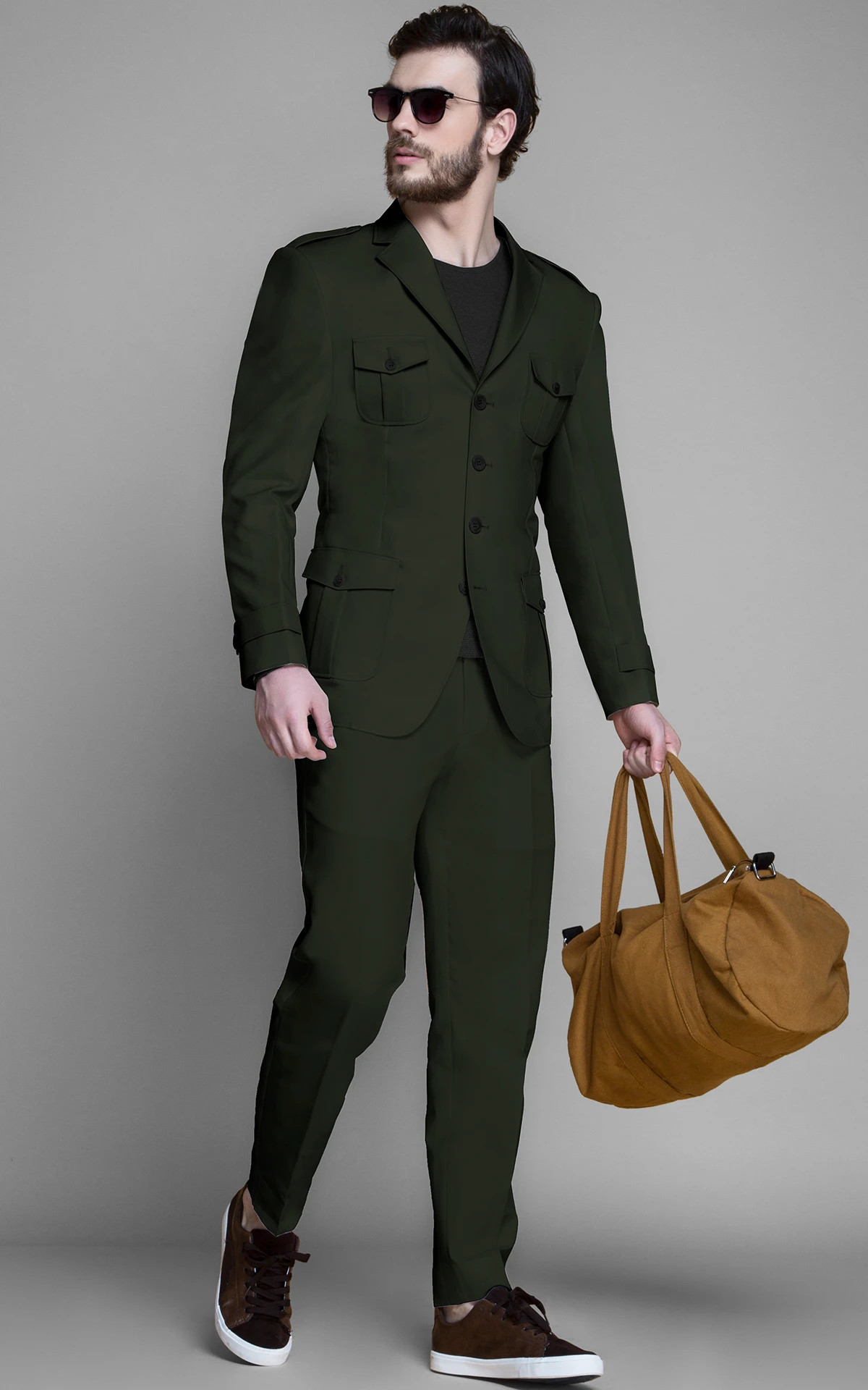 Men's Wool 3 Piece Suit Tweed Olive Green | TruClothing