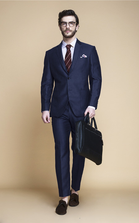 Debonair Navy Blue Cotton Suit | Sustainable Custom Menswear by A.I.