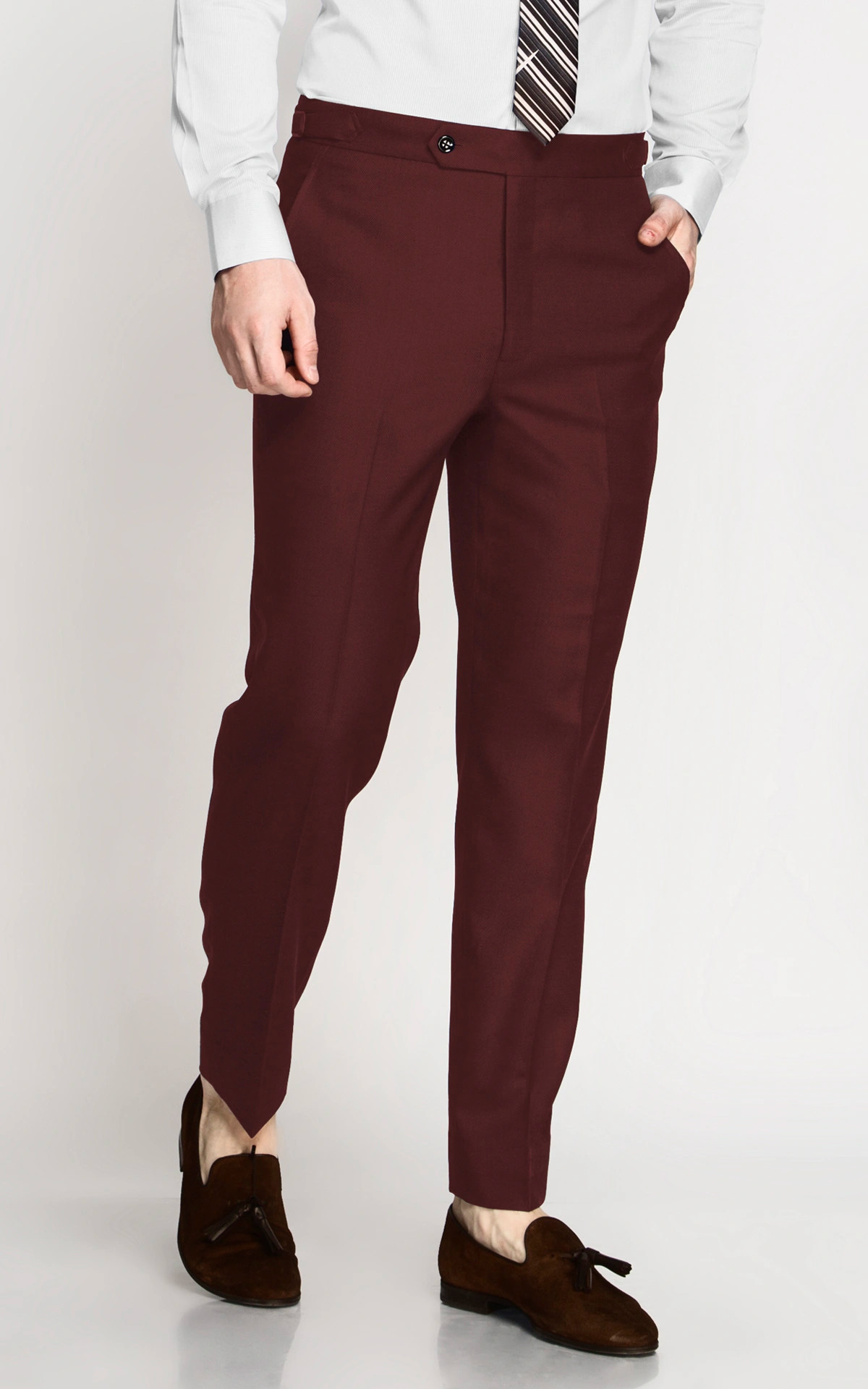 Burgundy Straight Leg Pants with Pockets and Belt - Walmart.com