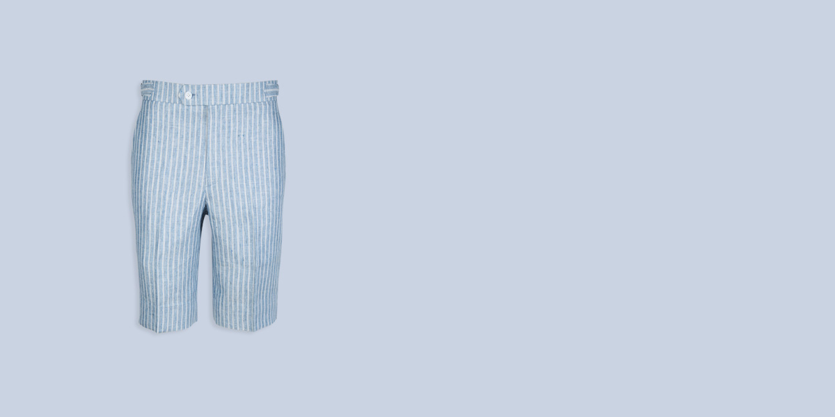East Hampton Blue Linen Striped Shorts- view-1