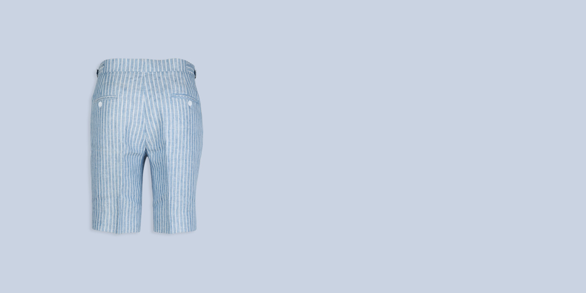 East Hampton Blue Linen Striped Shorts- view-2