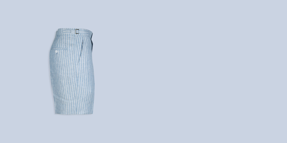 East Hampton Blue Linen Striped Shorts- view-4