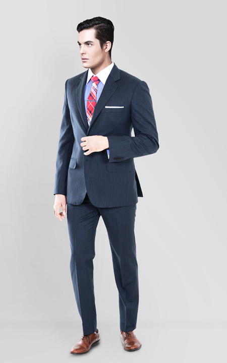 Blue Gray Herringbone Custom Suit