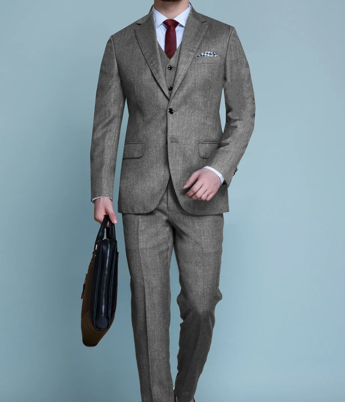 Gray Herringbone Custom Suit- view-2