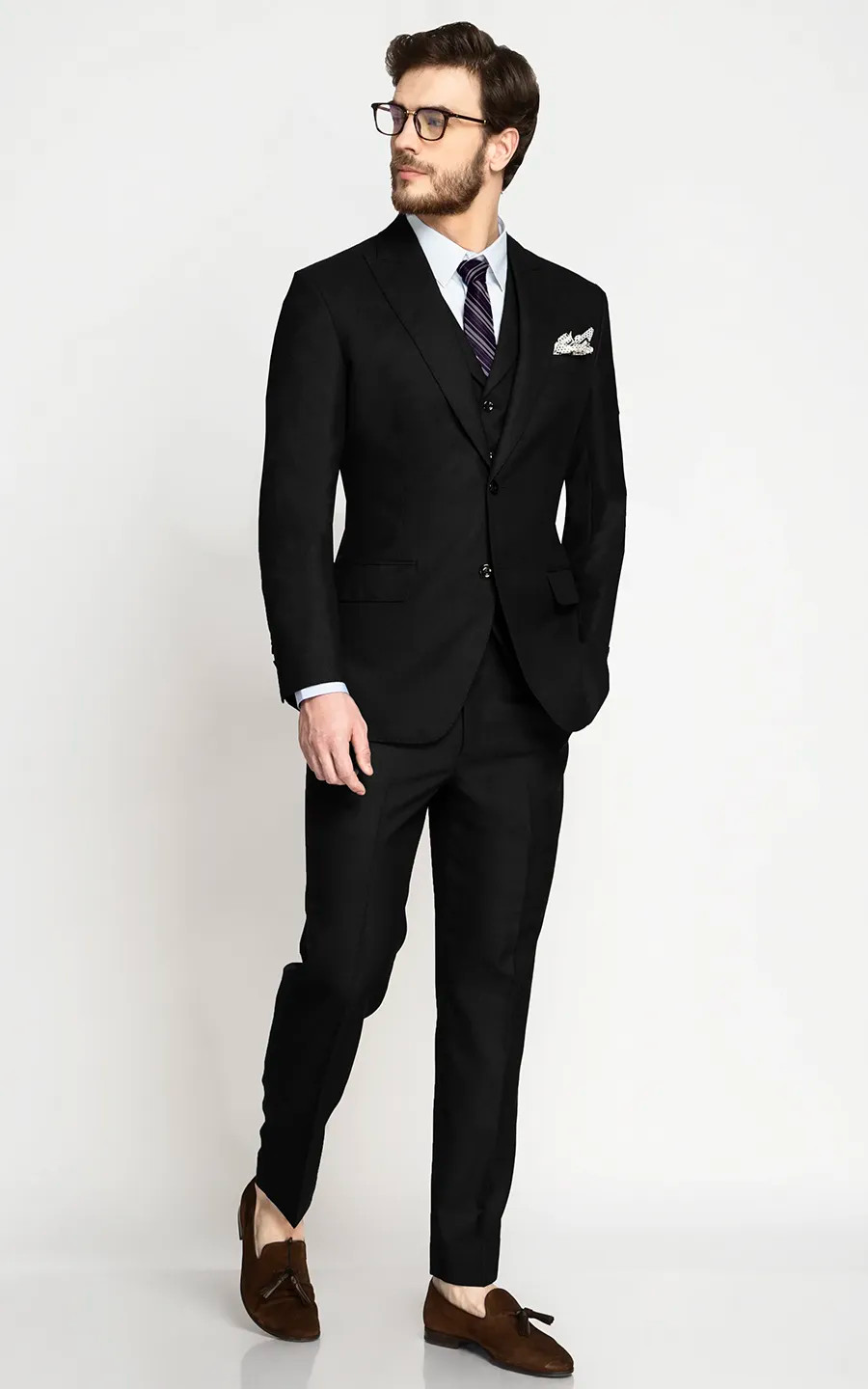 Black Classic Wool Custom Suit - Hangrr