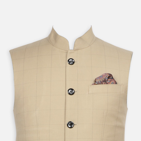 Jaipur Khaki Brown Checks Jacket-mbview-3
