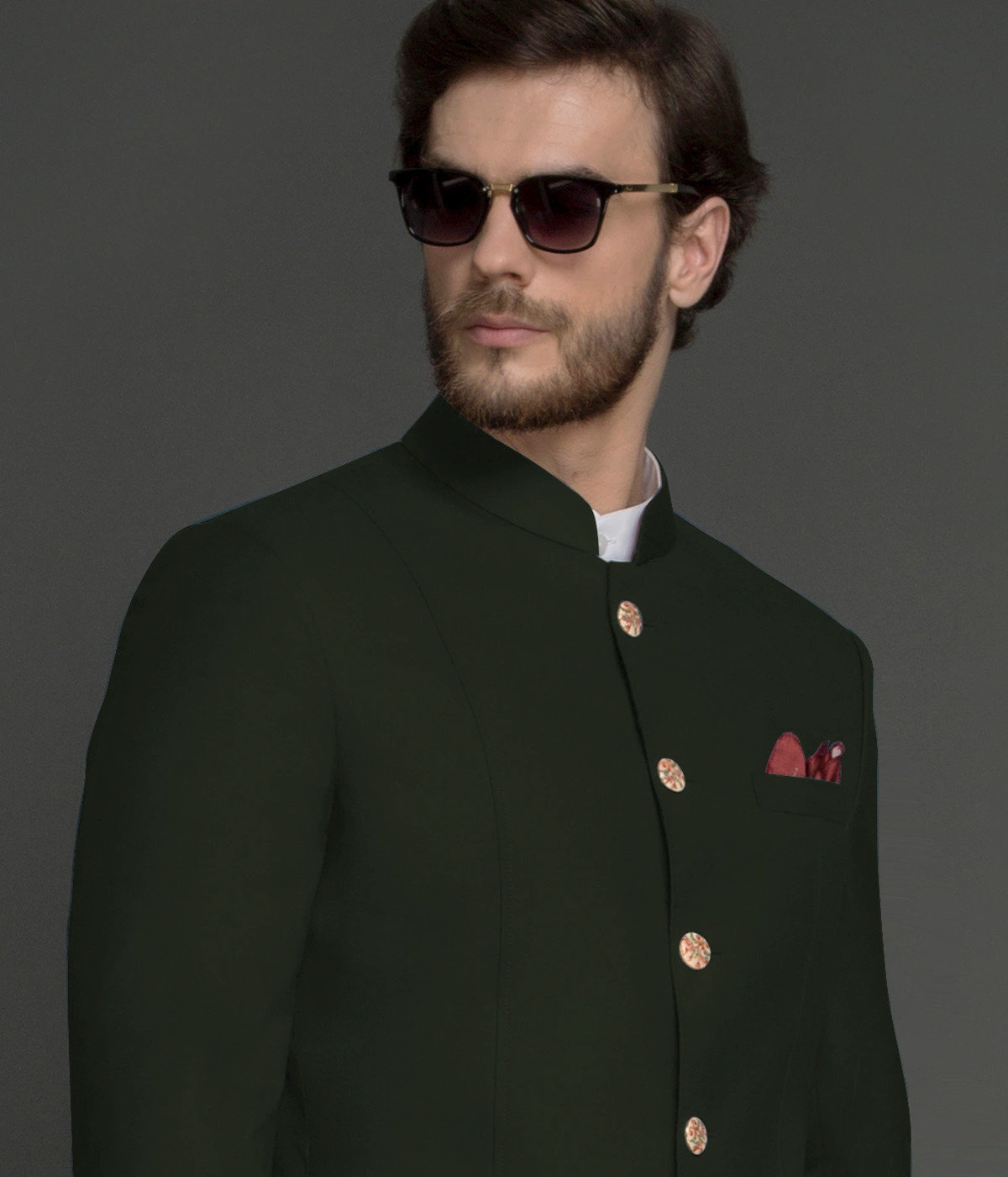 Wyoming Forest Green Wool Jodhpuri Suit-1