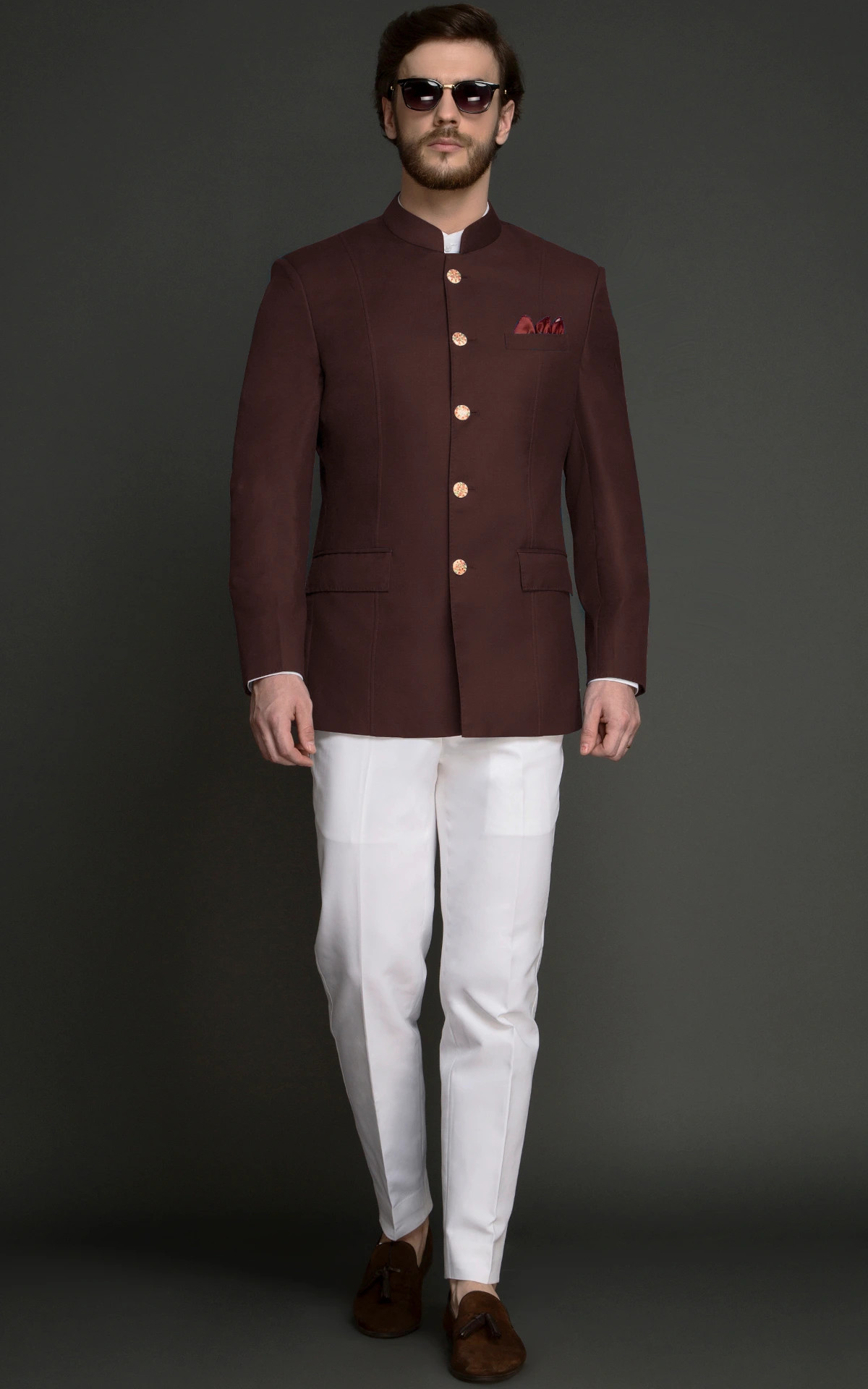 Maroon Velvet Jodhpuri Suit 231106