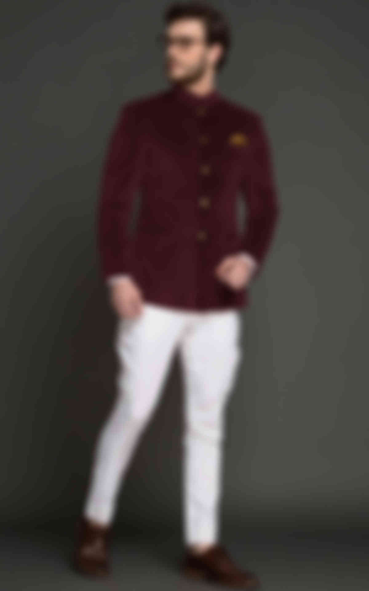 Statesman Burgundy Velvet Jodhpuri Suit
