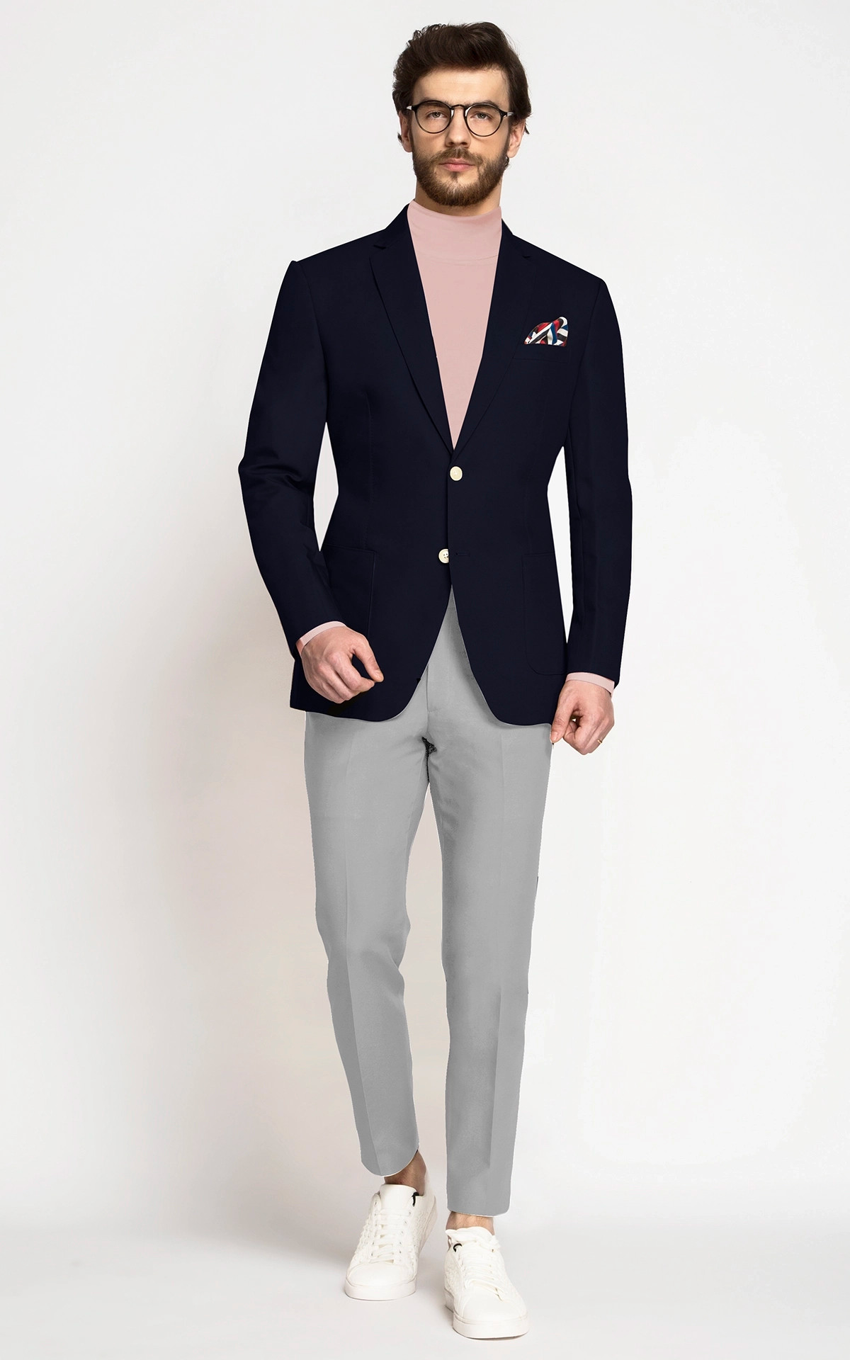 Hangrr Classic Navy Blue Cotton Blazer