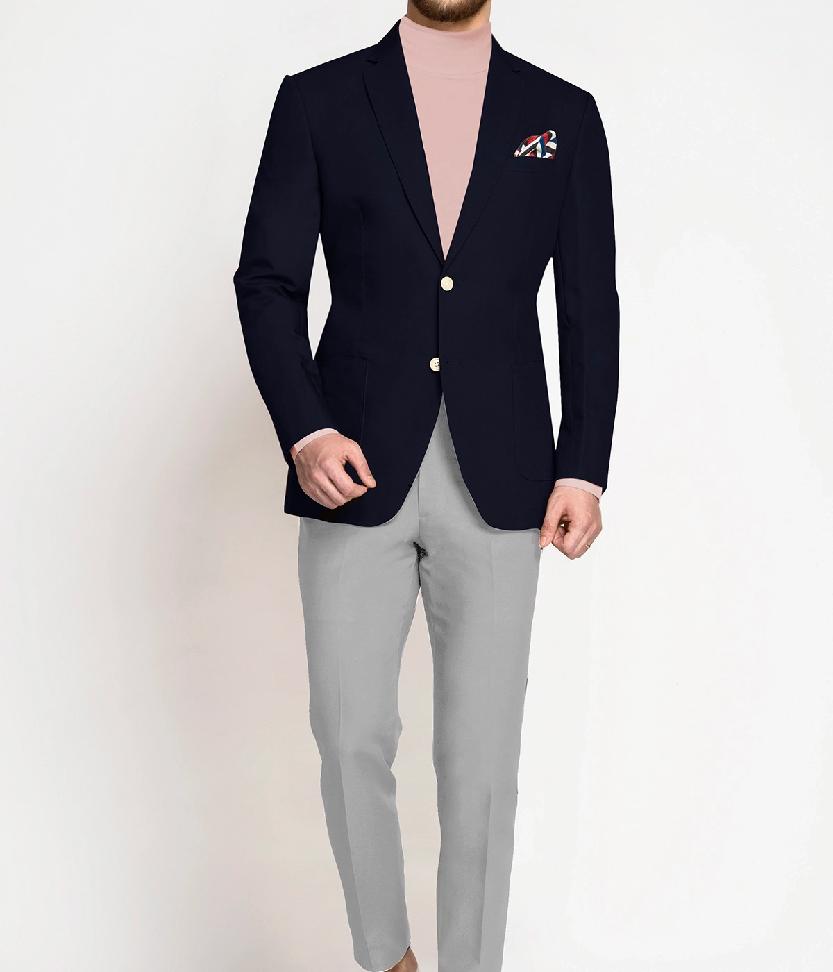 Classic Navy Blue Cotton Blazer- view-2