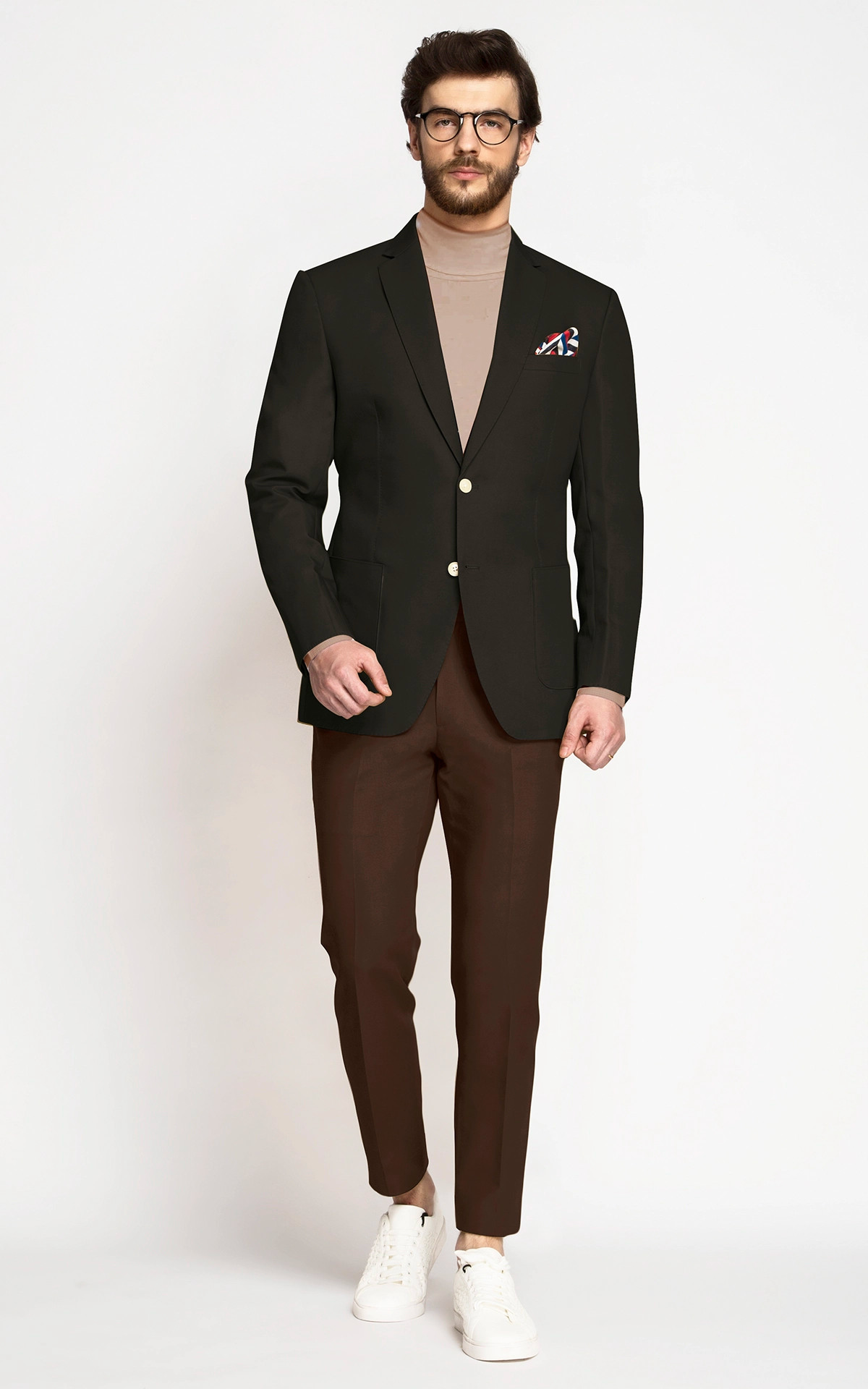Shadow Brown Textured Single Breasted Premium Cotton Blazers For Men
