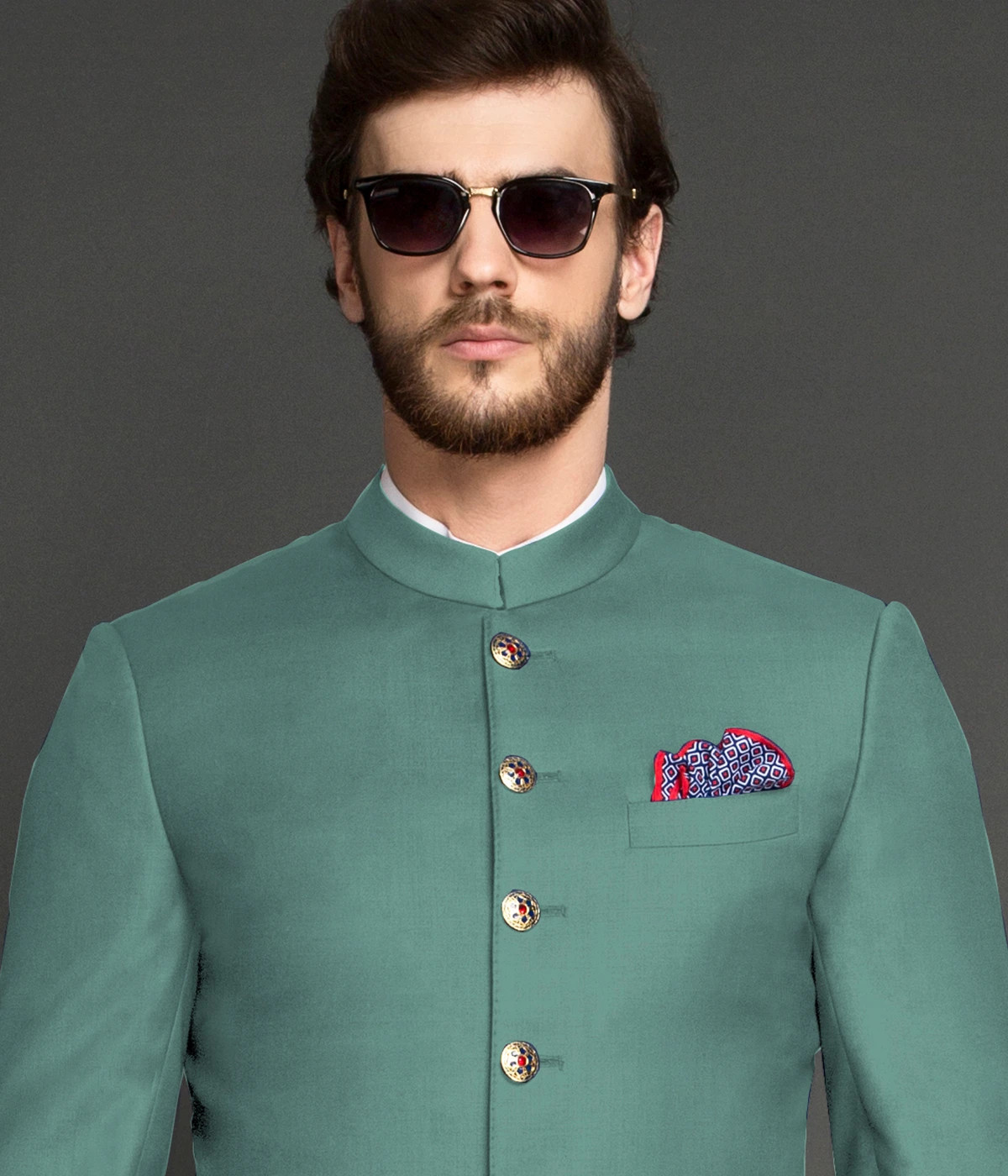 Sage Mint Green Wool Achkan-1