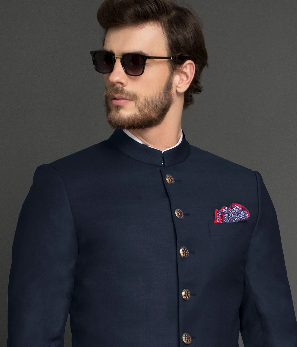 Manhattan Deep Navy Wool Achkan-1