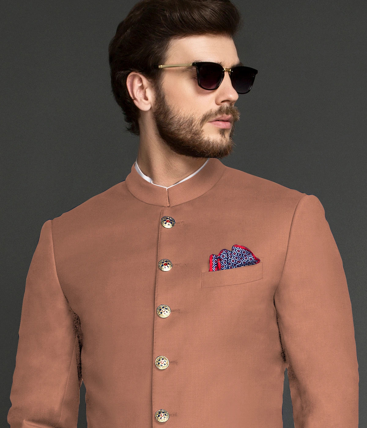 Sedona Pastel Rust Wool Achkan-1