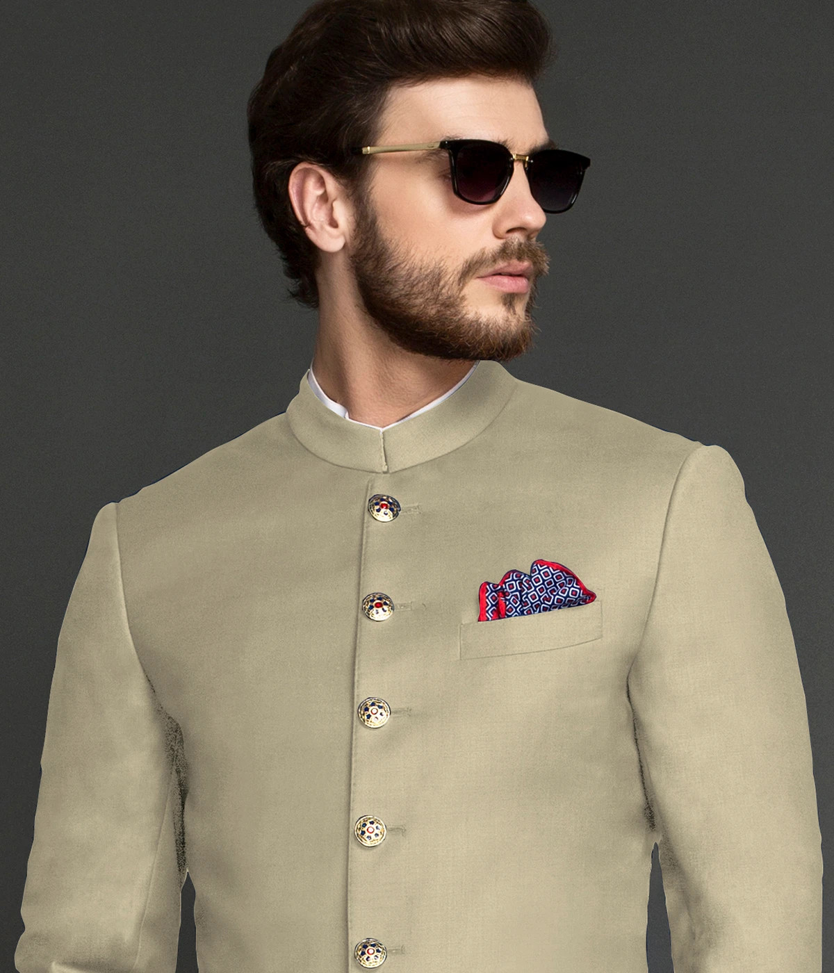 California Khaki Wool Achkan-1