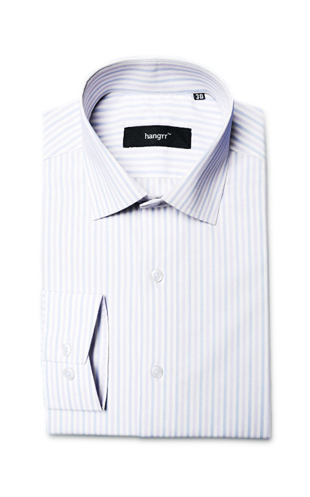 White and light blue striped pure cotton tailored shirt