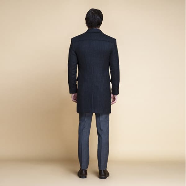 charcoal overcoat with navy suit