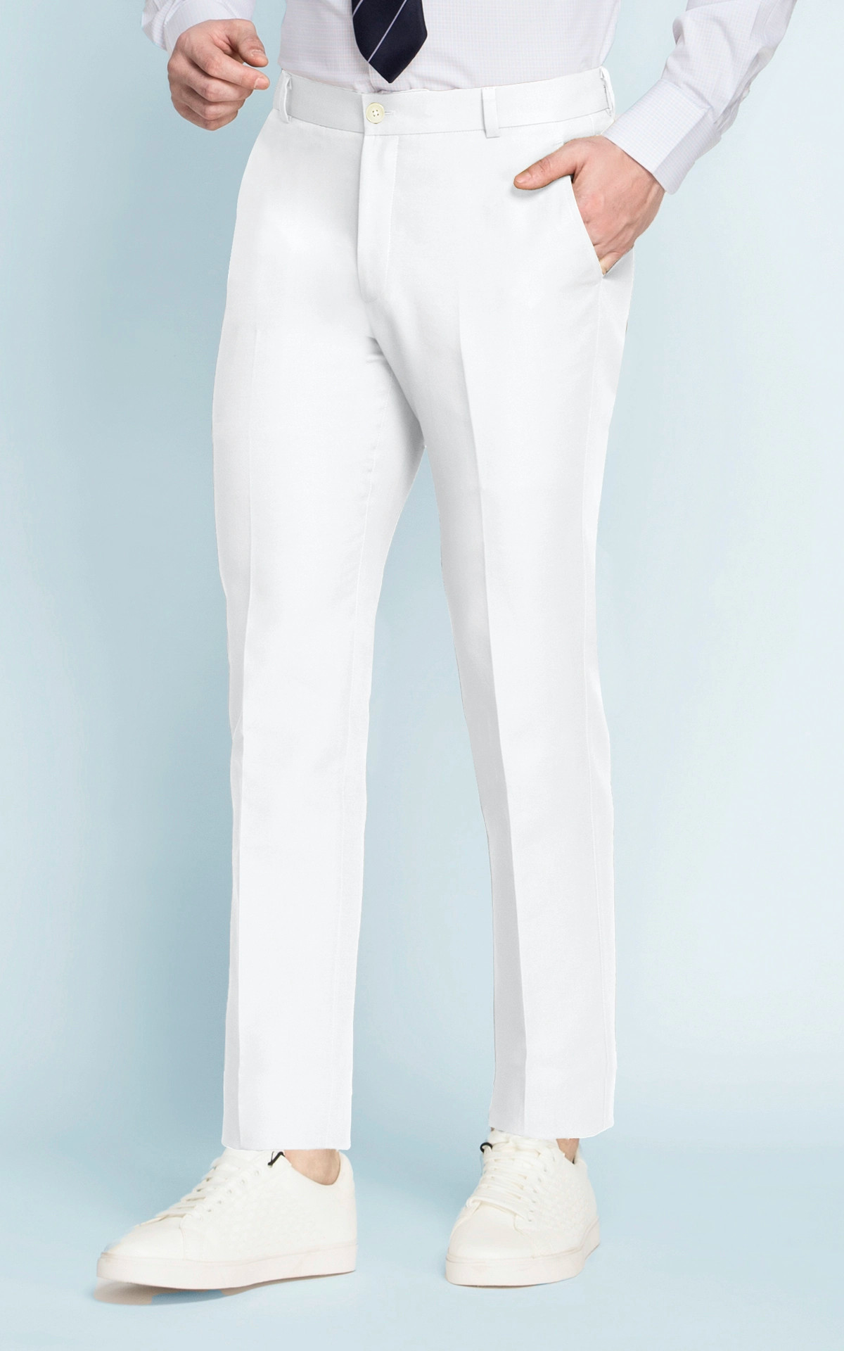 White Cotton Lycra - Ta'abeer Straight Pants