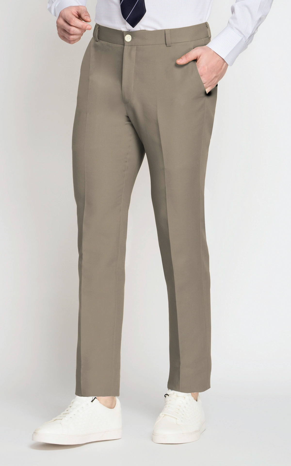 Buy Peter England Khaki Cotton Slim Fit Trousers for Mens Online @ Tata CLiQ