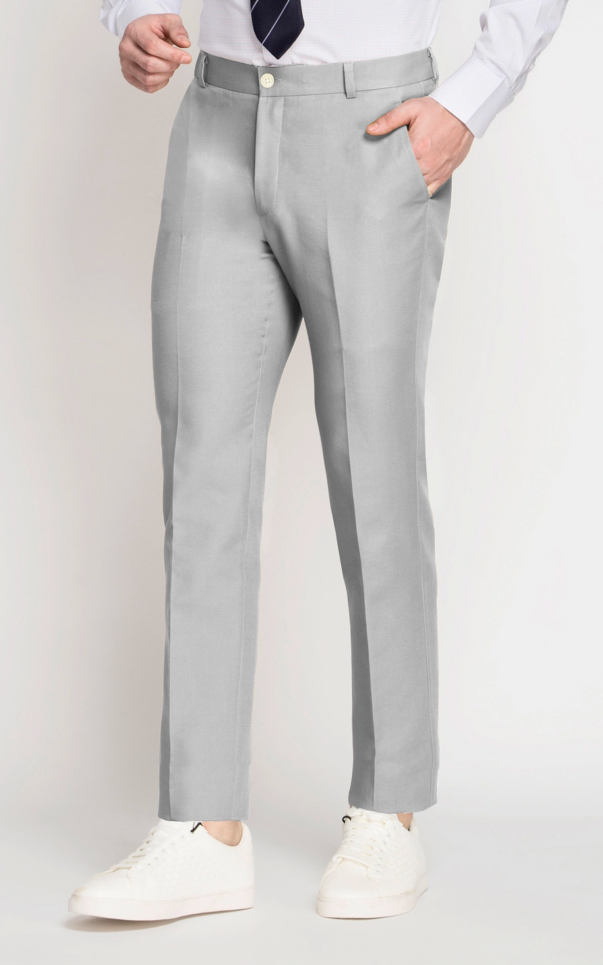 Men Grey Smart Slim Fit Solid Formal Trousers – ManQ