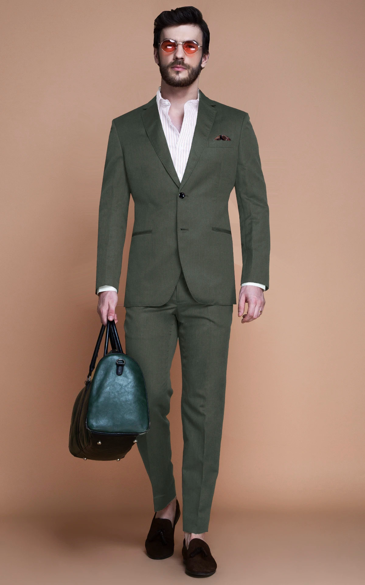 Khaki Green Linen Suit