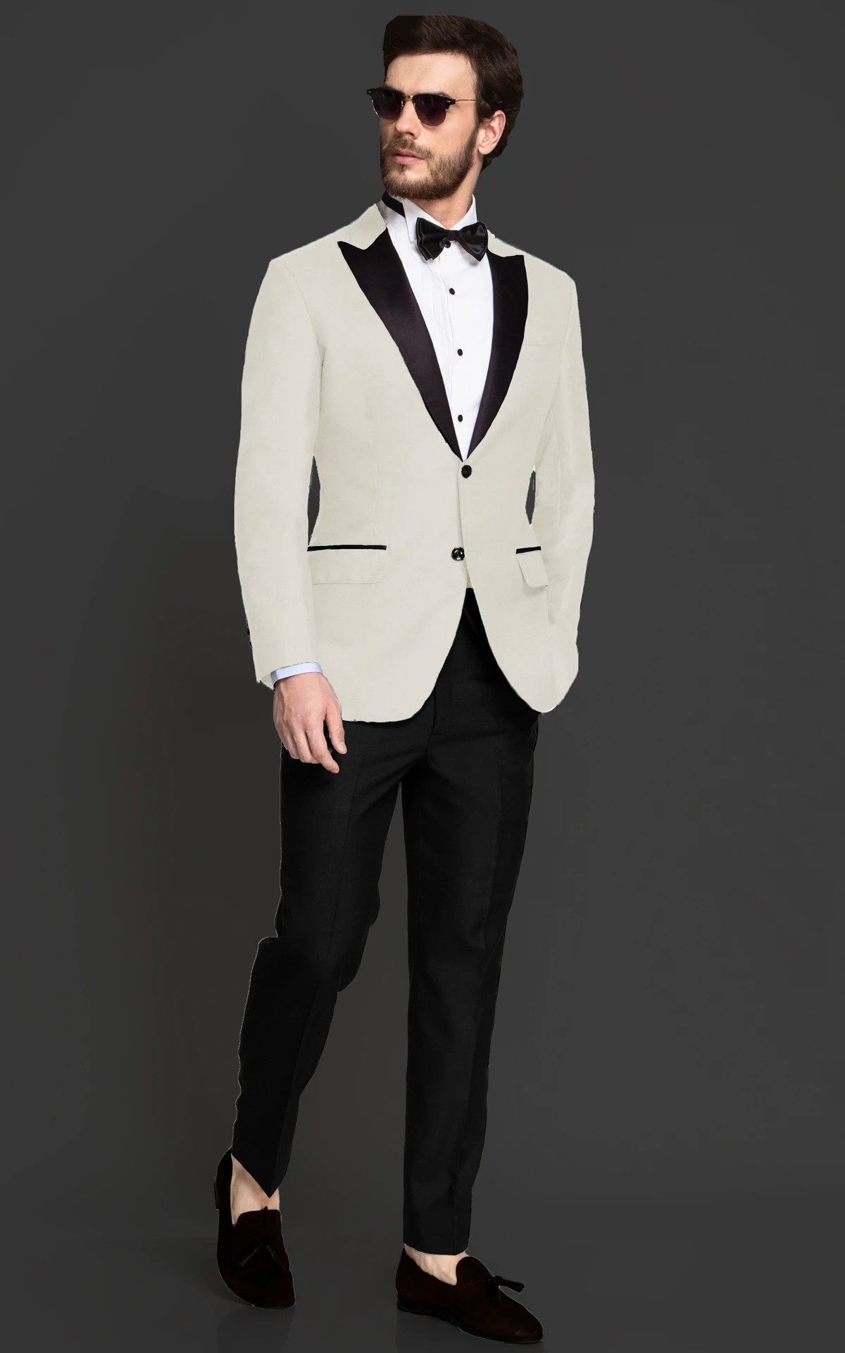 Italian Style Black Wool Tuxedo Suit - Wine Satin Trim II