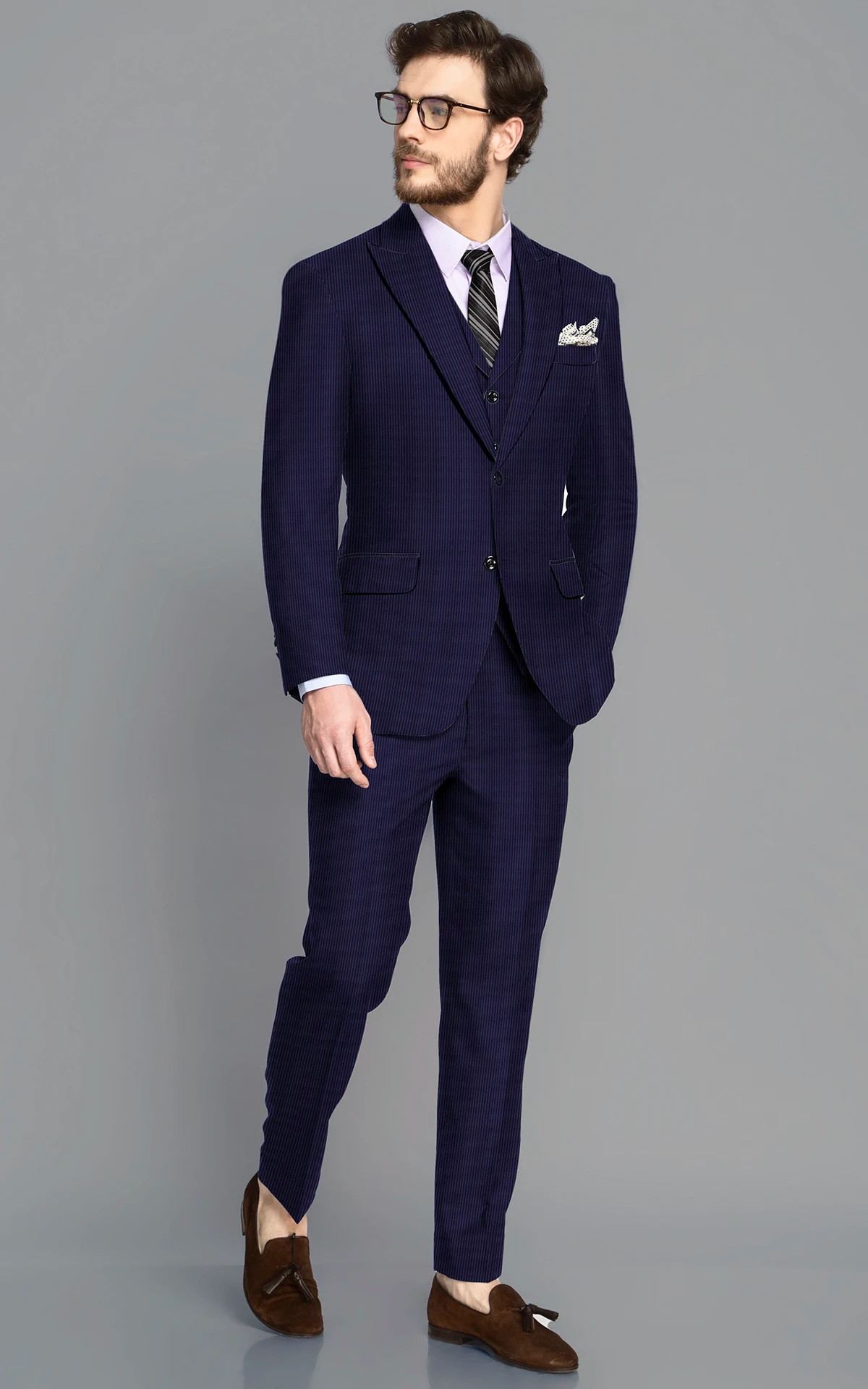 Navy striped best sale suit mens