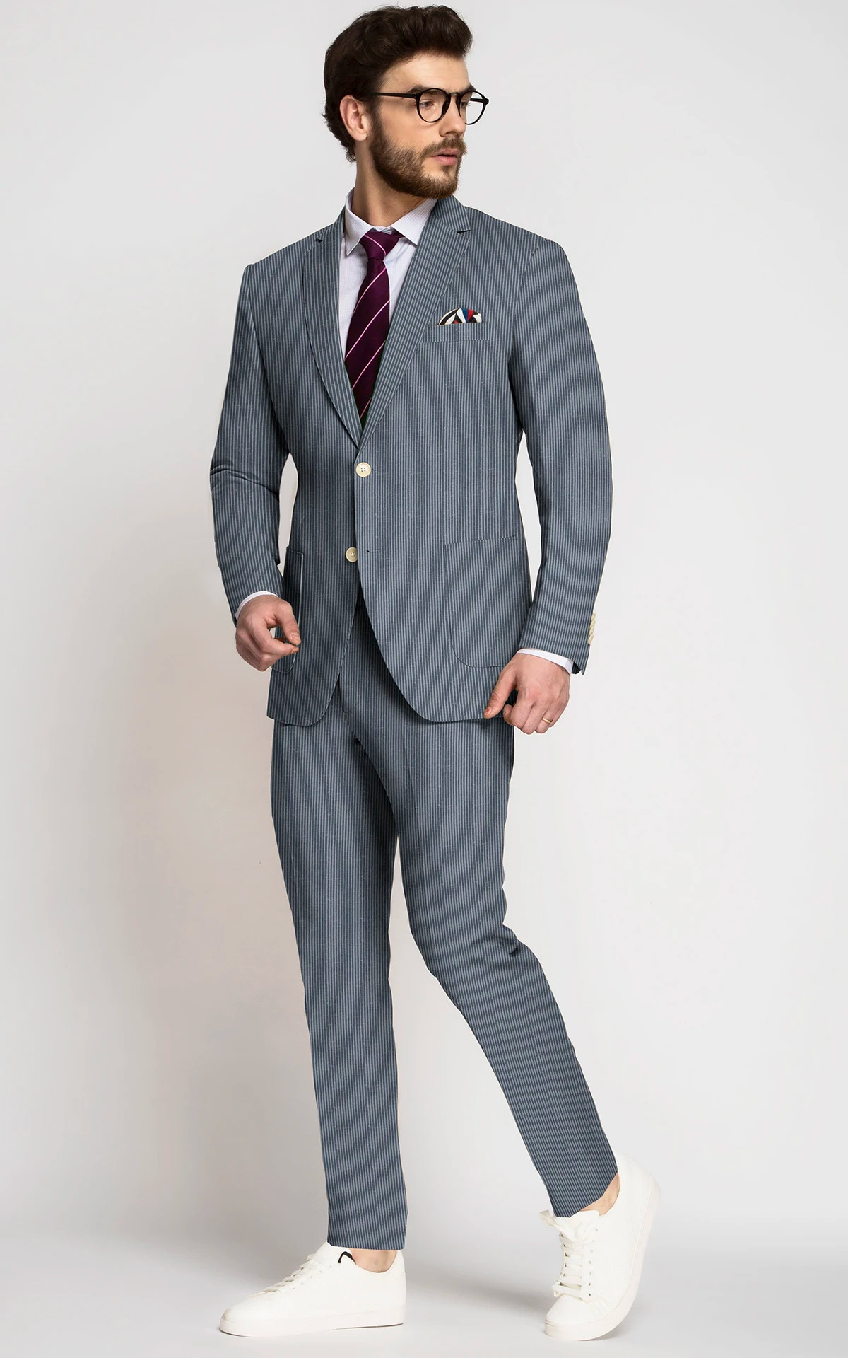 Buy online Grey Striped Single Breasted Suit from top wear for Men by Hang  Up for ₹2669 at 62% off | 2024 Limeroad.com