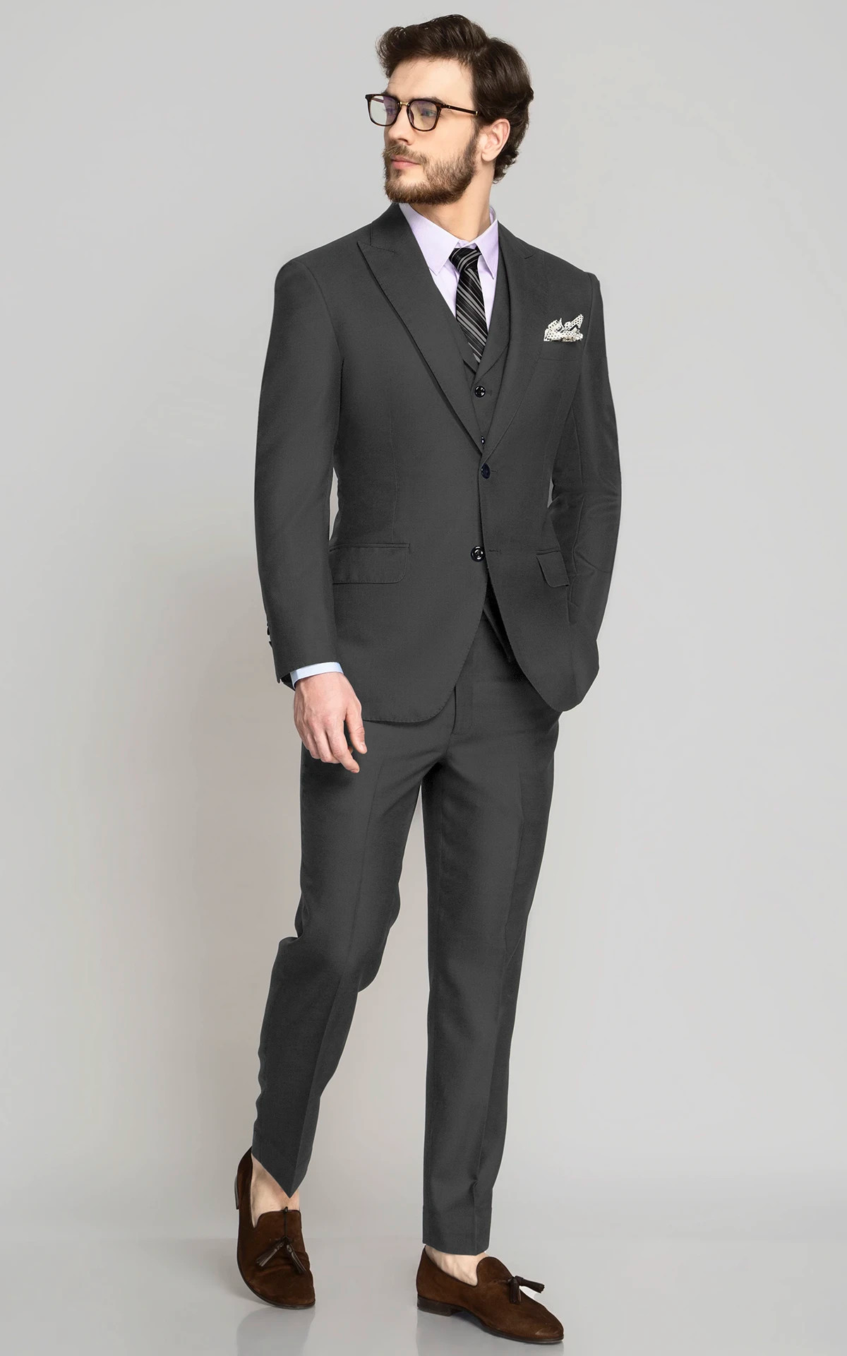 Mens Charcoal Grey Suit  Gentleman Notch Lapel Suit