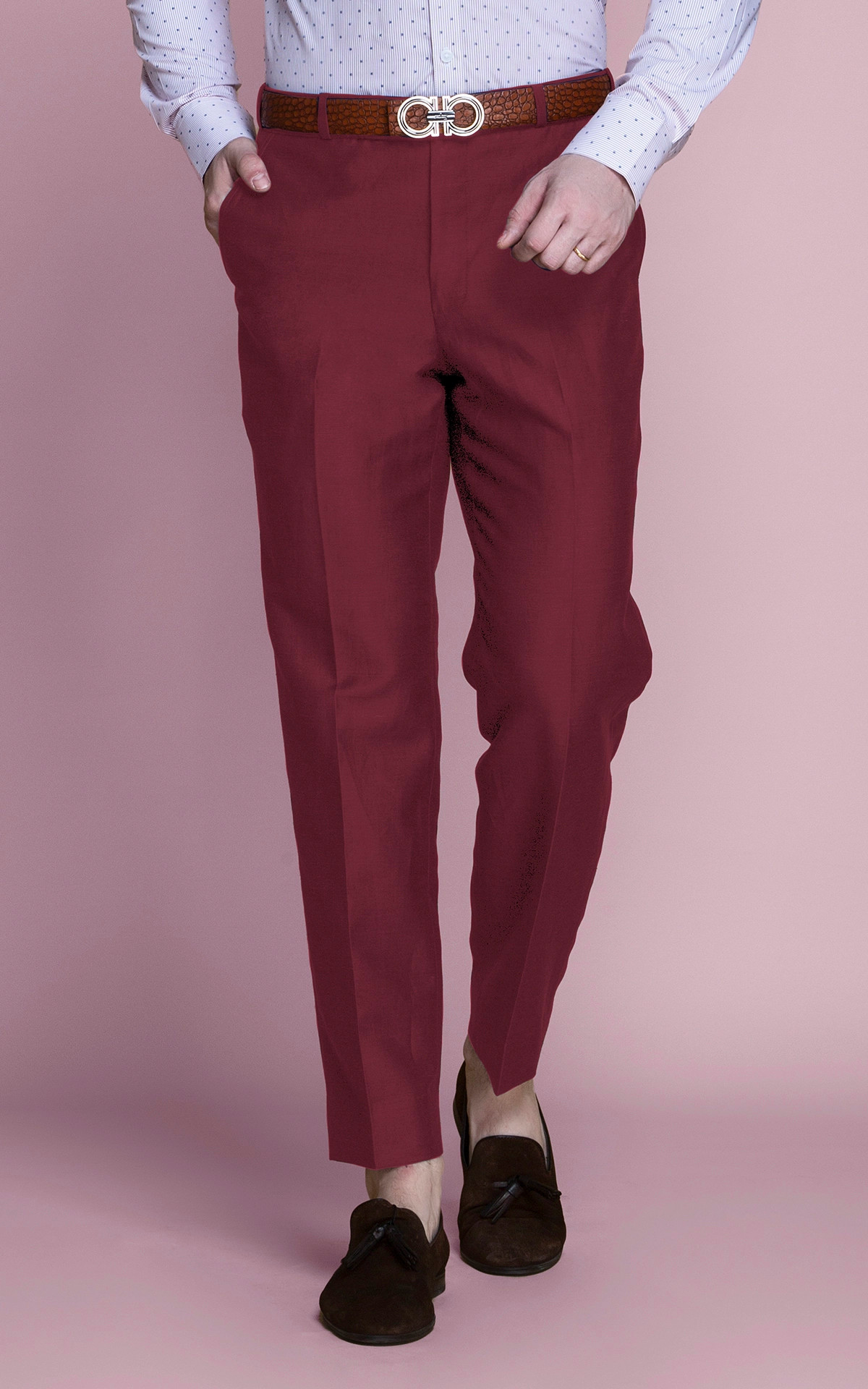 Women's fashion burgundy pants and blue shirt | Luvtolook | Virtual Styling  | Fall outfits for work, Classy work outfits, Stylish fall outfits