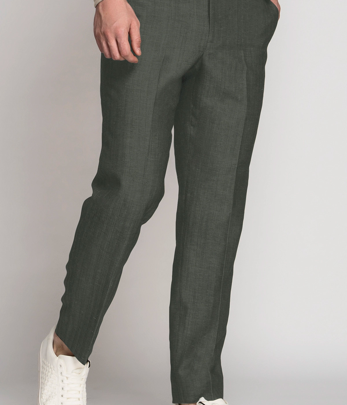 Khaki Green Linen Pants- view-2