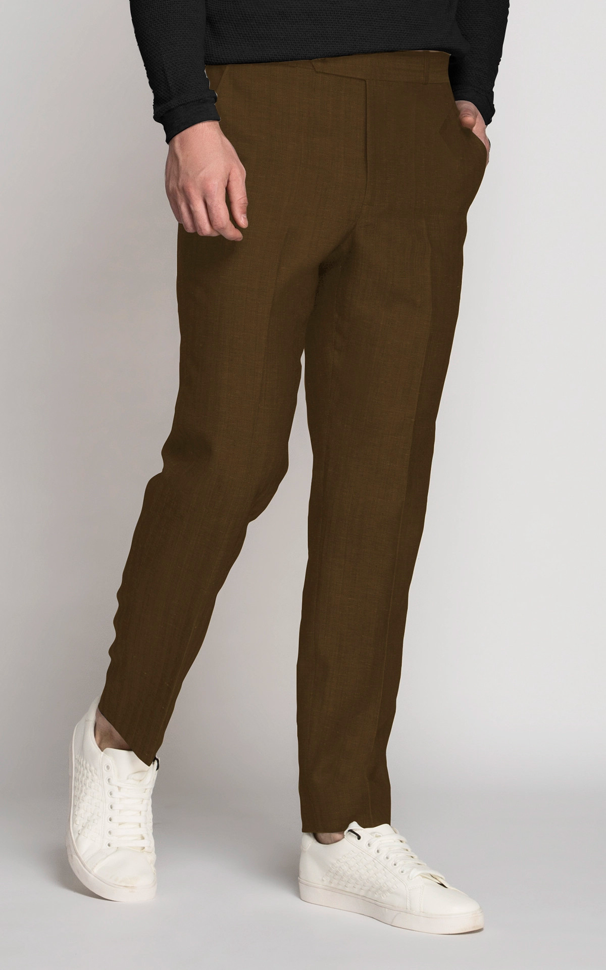 Khaki Brown Linen Pants - Hangrr