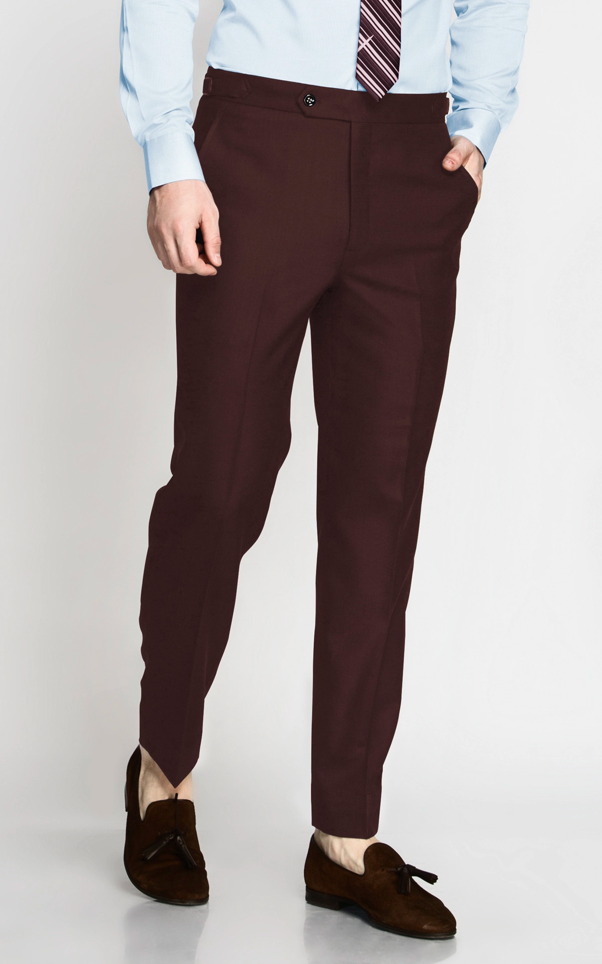 Men's British Style Business Trousers Formal Belt Design High Waist Casual  Pants | eBay