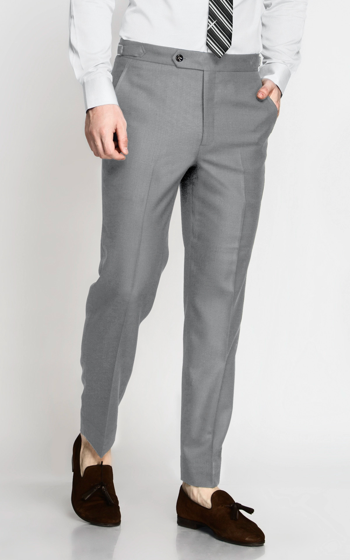 Grey Textured Weave Wool Stretch Dress Pant - Custom Fit Tailored Clothing