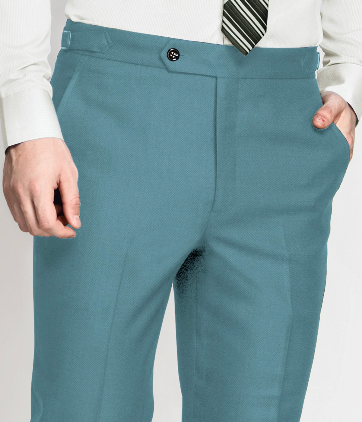 Teal Blue Stretch Wool Pants-1