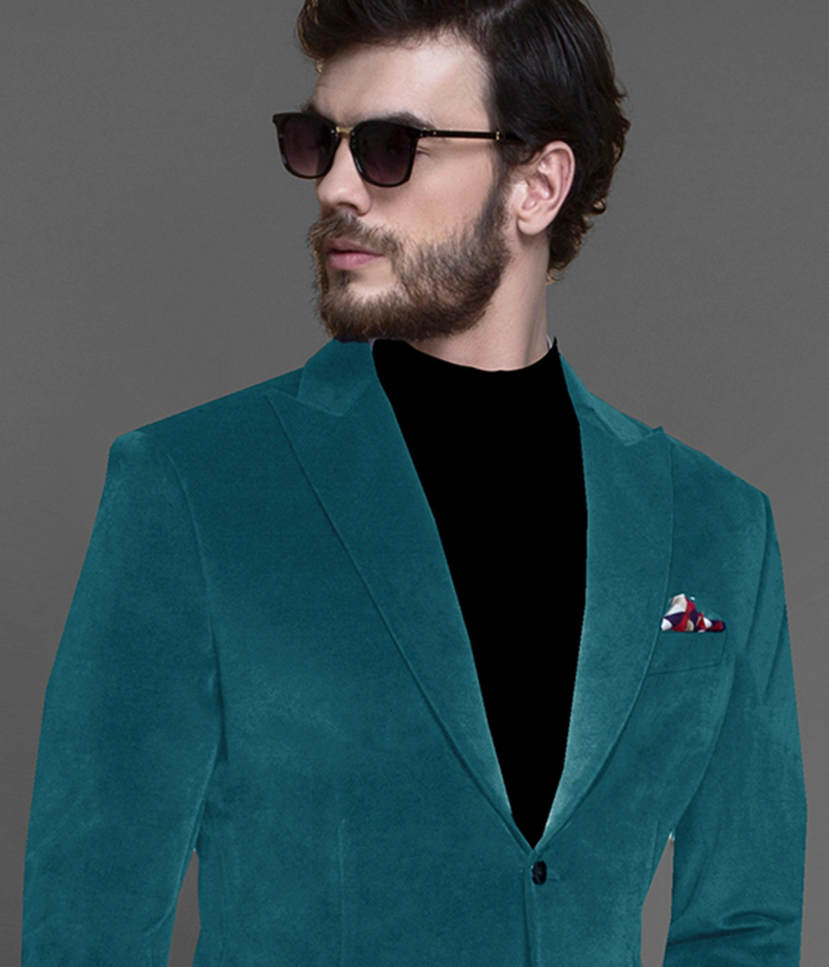 Aqua Blue Velvet Blazer-1