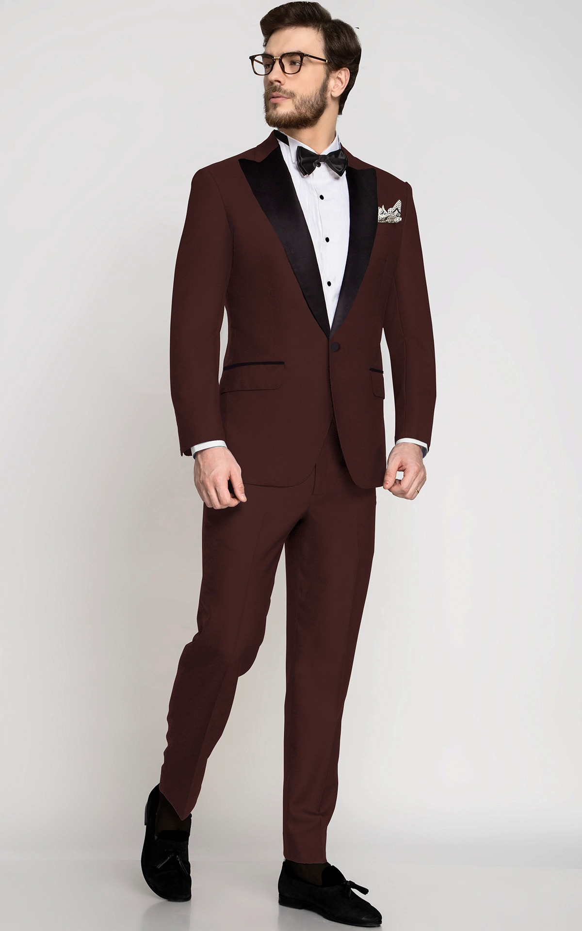 Shop Shawl lapel jacquard patterned burgundy tuxedo suit -Deji & Kola