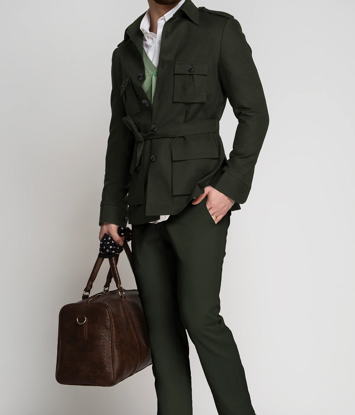 Olive Green Military Suit- view-2