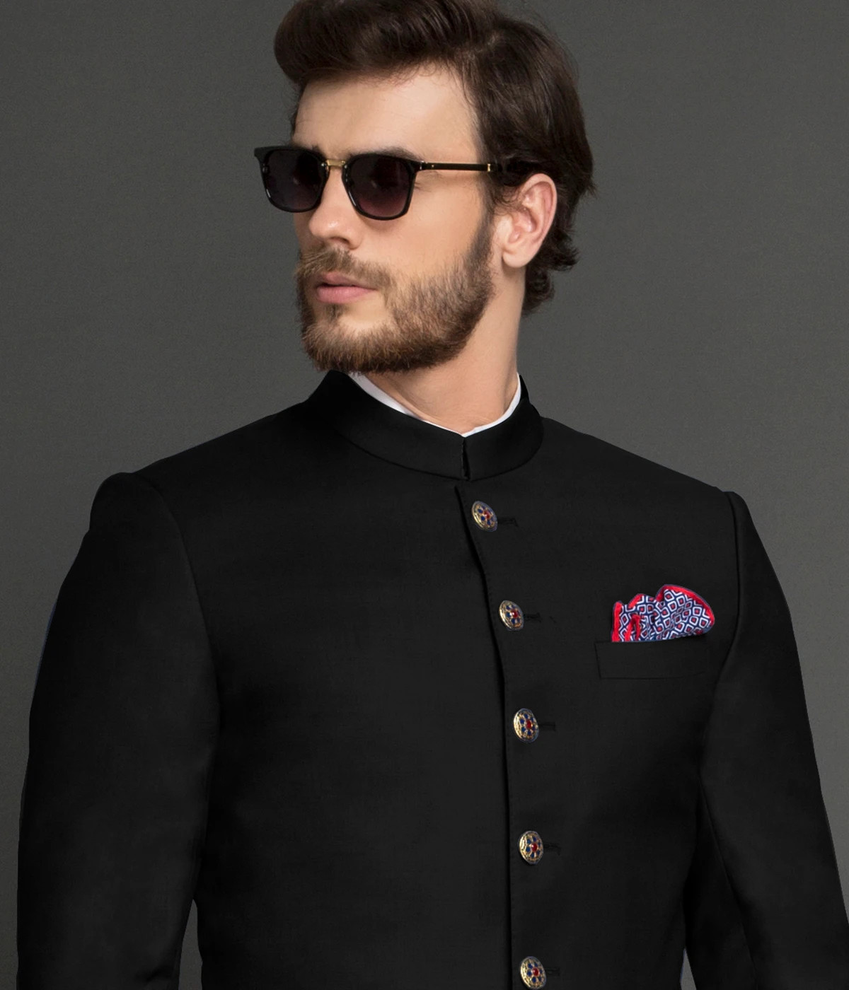 Black Classic Wool Custom Achkan-1