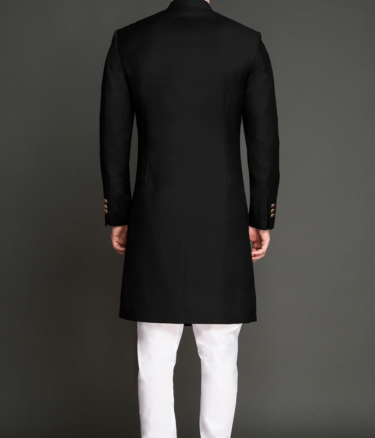 Black Classic Wool Custom Achkan- view-1