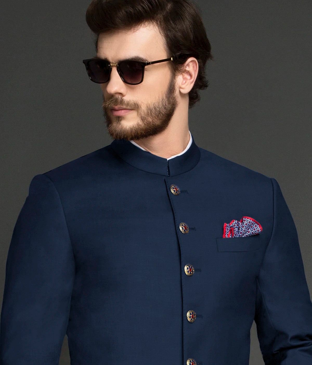 Turkish Blue Wool Achkan-1