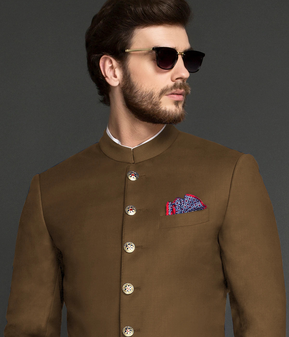 Earthy Country Brown Wool Achkan-1
