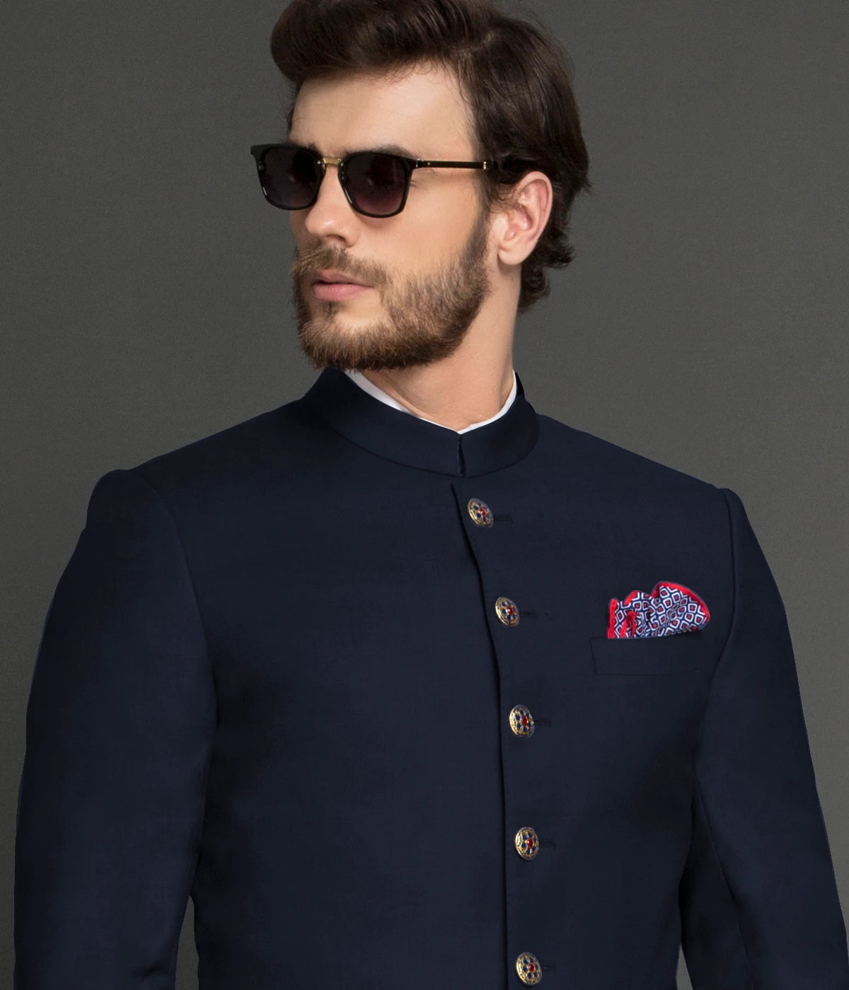 Bluish Black Wool Achkan-1