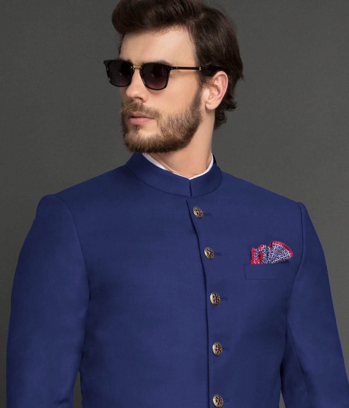Royal Blue Wool Achkan-1