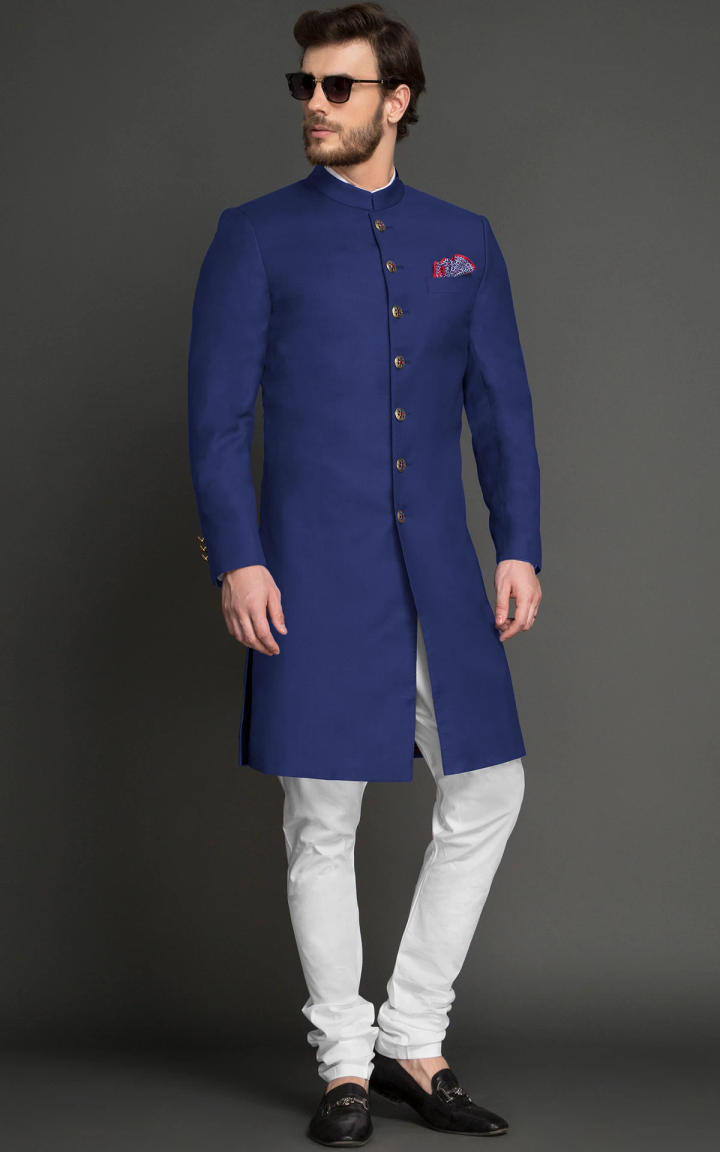 Royal Blue Wool Achkan image