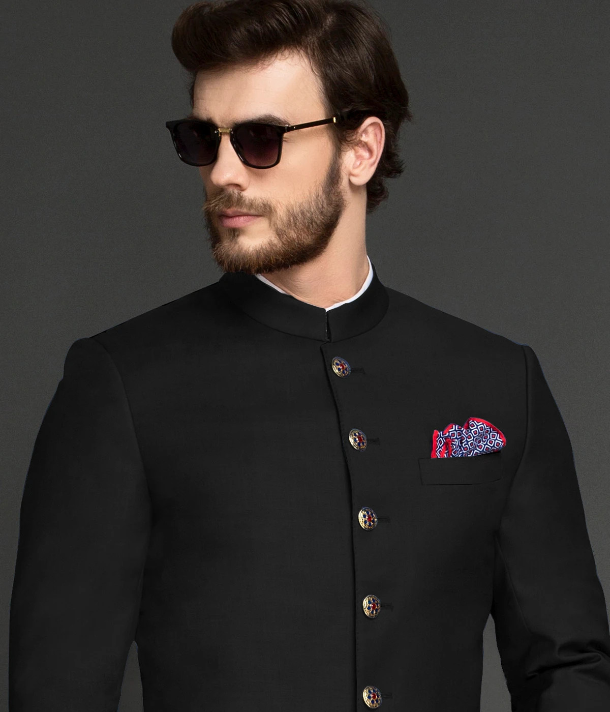 Deep Black Wool Achkan-1
