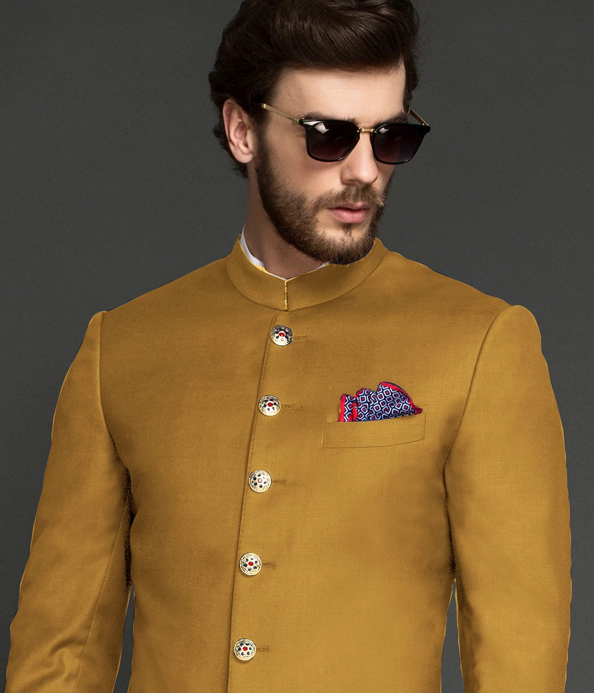 Amarillo Mustard Wool Achkan-1