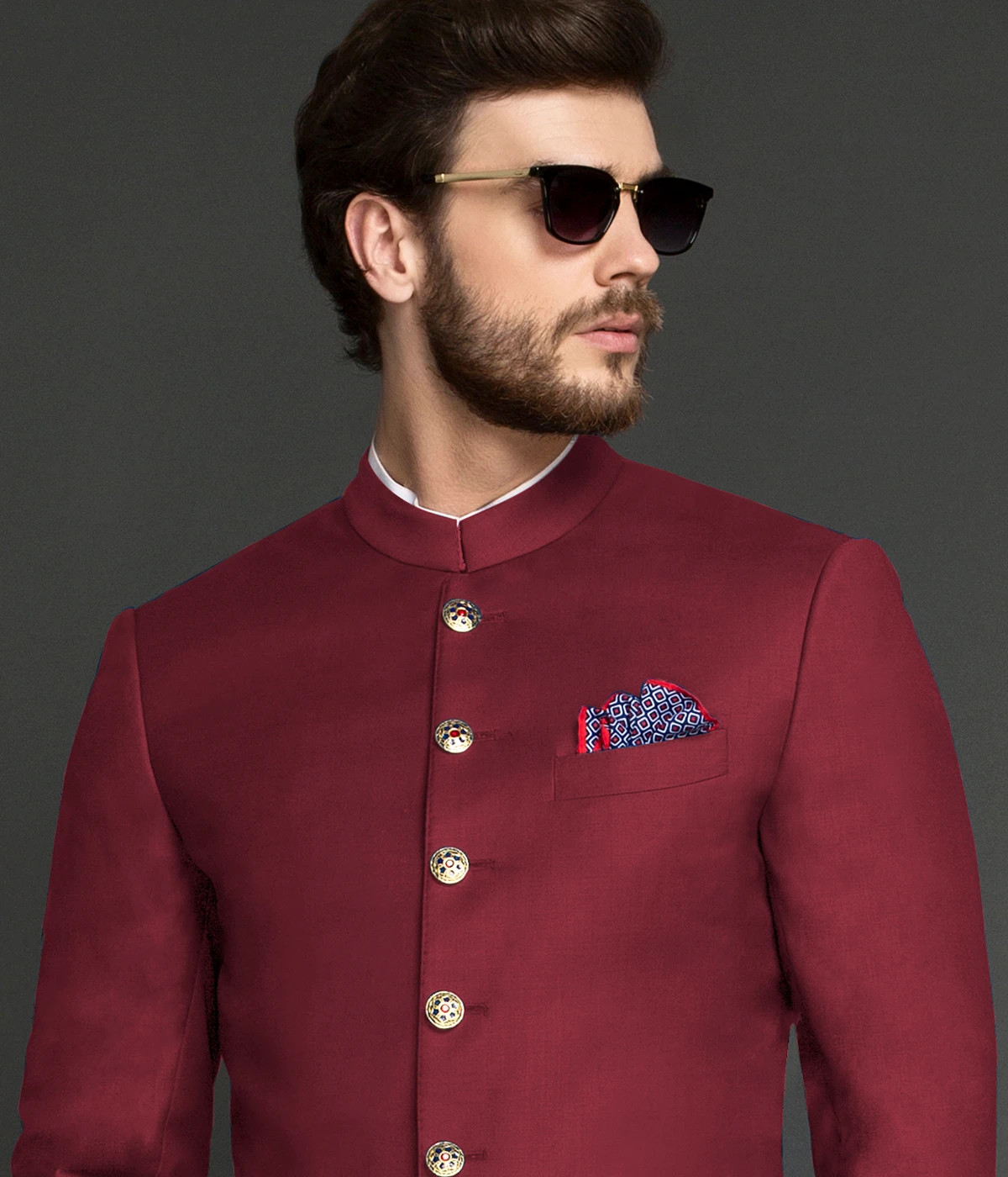 California Cherry Red Wool Achkan-1