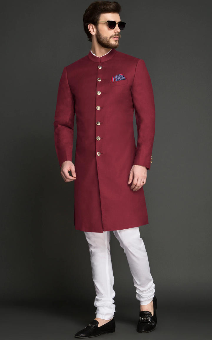 California Cherry Red Wool Achkan image